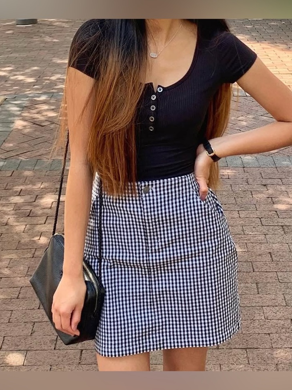 Hollister Black and White Gingham Mini Skirt